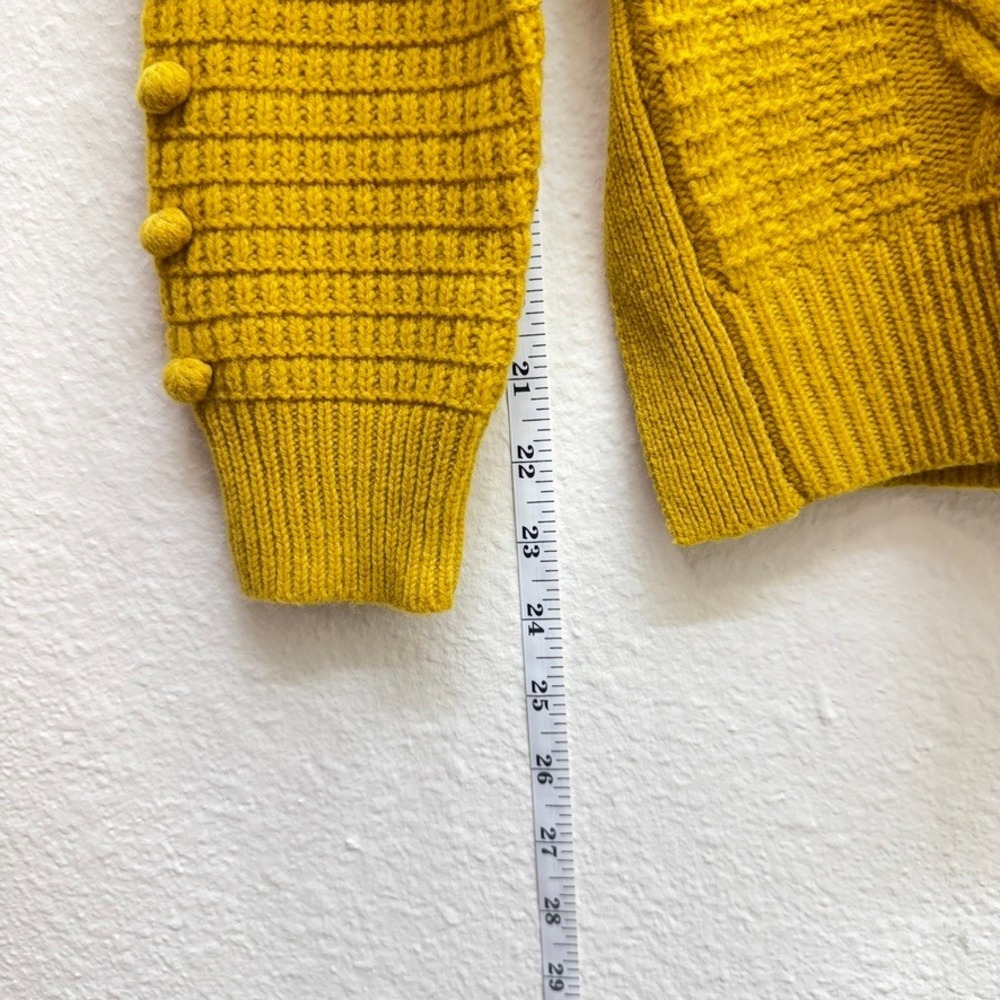 Madewell Merino Wool Cable Knit Pom Pom Sweater Womens M Mustard Yellow Chunky - Picture 4 of 12